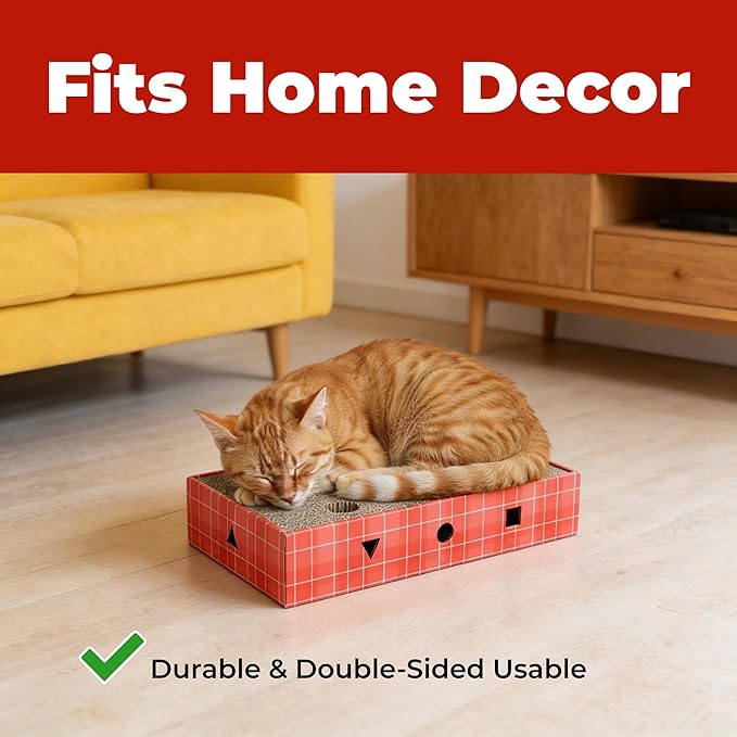 Cat Scratcher Cardboard 3-in-1 Interactive Cat Scratching Board with Bell Ball, Double-Sided Durable Corrugated Cat Toy for Indoor Cats