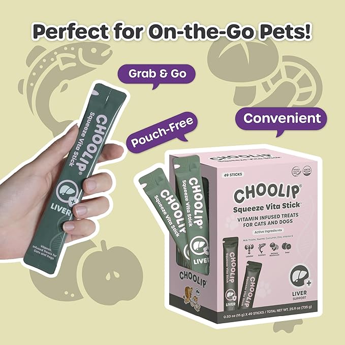 Choolip Bundle | Berry Good Milk 10pk Vitamin-Infused + 49pc Liver Support Squeeze Vita Sticks with Essential multivitamins [Both Products are for Cats & Dogs of All Life Stages]