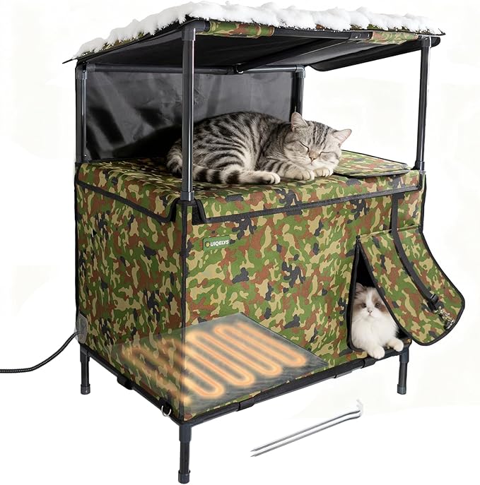 Outdoor Cat House, Heated for Winter Waterproof &Insulated Feral Outside Cat Shelter with Heating Pad, Weatherproof Pet Cottage for Barn, Porch, Garage, Gift for Stray Cats