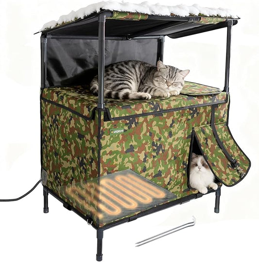 Outdoor Cat House, Heated for Winter Waterproof &Insulated Feral Outside Cat Shelter with Heating Pad, Weatherproof Pet Cottage for Barn, Porch, Garage, Gift for Stray Cats
