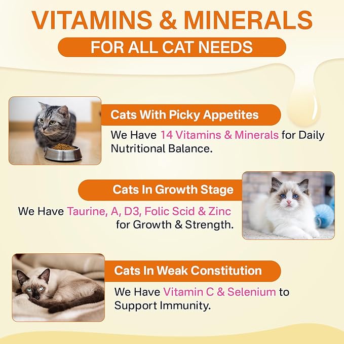 Cat Probiotics + Multivitamin– 500 Chews Crunchy & Creamy Cheese Core with 8-in-1 Support for Immune - Skin & Coat, Digestion, Heart, Bone, and Brain Health for All Cats