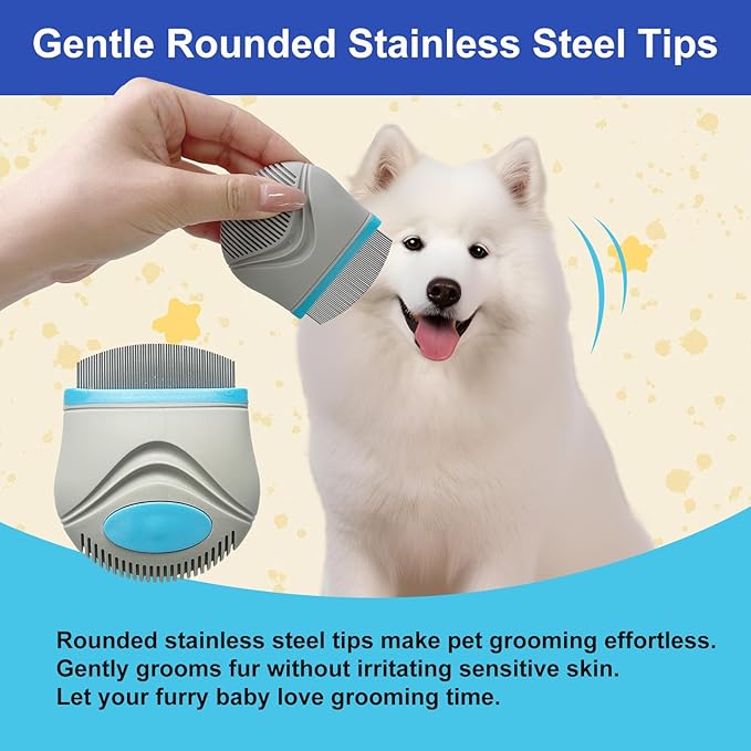 Dogs & Cats Grooming Flea Comb, Stainless Steel Pet Comb with Round Teeth for Matted Hair, Eye Booger Tear Stain Remover Tool for Small Large Dogs Pet Supplies