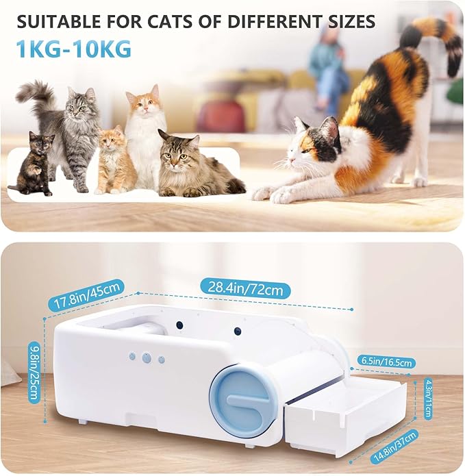 Automatic Cat Litter Box with Anti-Pinch Safety, Odor-Control Design, App Remote Control, and Open Structure for Stress-Free Use—Helps Cats Adapt Quickly (Auto cat Litter Box)