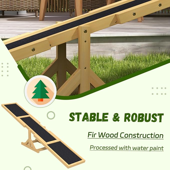Wooden Dog Agility Seesaw for Training and Exercise, Platform Equipment Run Game Toy, Weather Resistant Pet Supplies, 71" L X 12" W H, Yellow