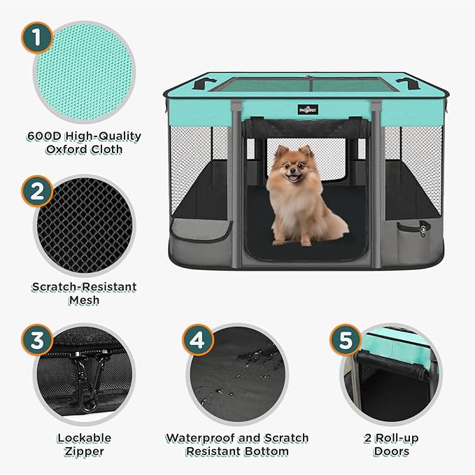 Foldable Pet Kitten Playpen, Waterproof Portable Dog Cat Playpen Kennel Tent for Small Cat Dog, Retractable Shade Cover with Free Carrying Case, Indoor Outdoor Use for Small Animals.