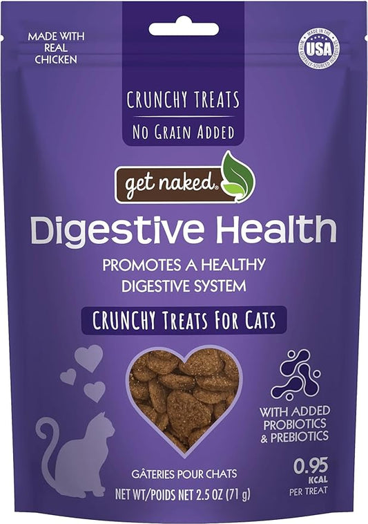 Get Naked Digestive Health Crunchy Cat Treats 6oz - Chicken Flavor, Grain-Free Cat Probiotics for Indoor Cats, Supports Healthy Digestion, Dental Health & Immunity, Made in The USA