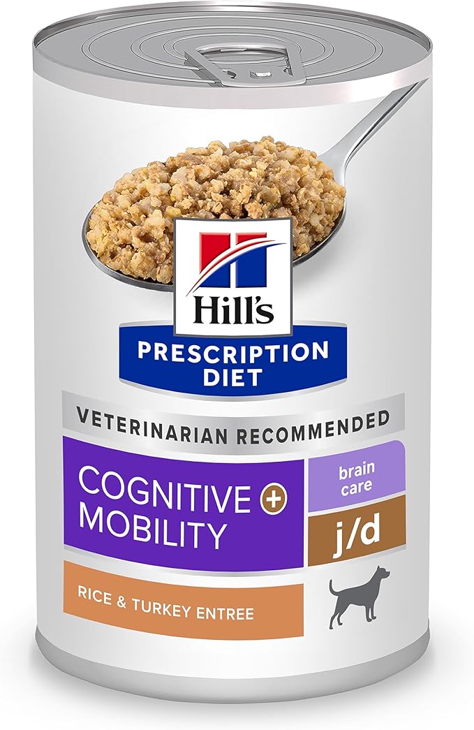 Hill’s Prescription Diet Brain Care + j/d Joint Care Rice & Turkey Wet Dog Food, 12 x 13 oz case