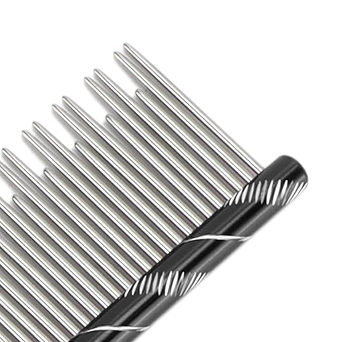 Pet Hair Removal Comb, Stainless Steel Cat Grooming Tool with Dual - Density Teeth, Open Knot Detangling Comb for Long and Short Haired Cats, Ergonomic Non - Slip Handle (Black)