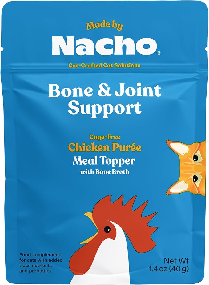 Made by Nacho Bone & Joint Support Meal Topper, Cage-Free Chicken Puree with Bone Broth, Cat Food Topper, Hydration and Flavor, Immune Support, 1.4 oz Each, 18 Count