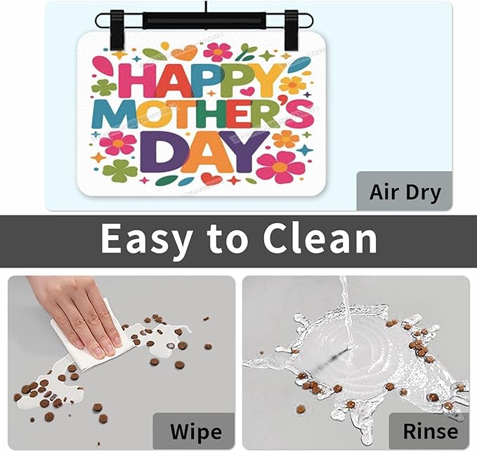 Pet Cat Dog Food Mat Absorbent Dog Feeding Mat Happy Mother's Day Floral Gift Mom Colorful Ei No Stains Cat Food Mats Indoor Pet Dogs Placemat Water Bowl Mats with Rubber Backing 24x16In