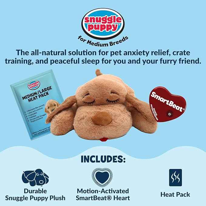 Snuggle Puppy Original for Large Breeds - Heartbeat Puppy for Dogs - Pet Anxiety Relief and Calming Aid - Comfort Dog Toy - Behavioral Training and Sleep Aid Cuddle Buddy - Biscuit
