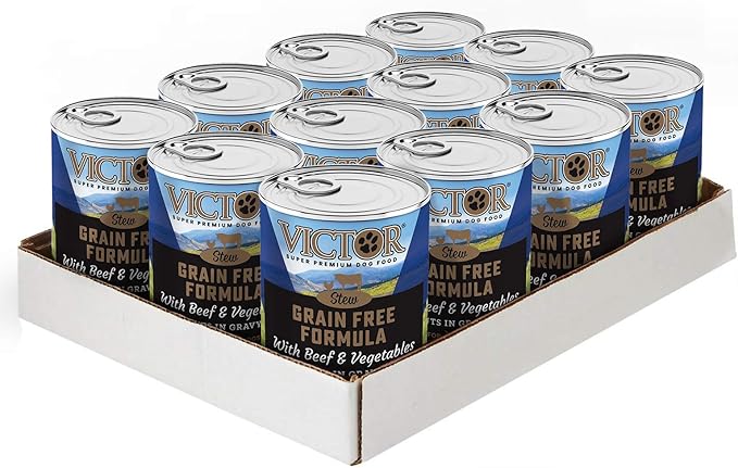 VICTOR Super Premium Dog Food – Beef and Vegetable Cuts in Gravy – Grain Free Canned Wet Adult Dog Food – Nutrient Rich, Ideal Kibble Topper or Standalone Meal – All Breeds, 12 x 13.2oz Cans