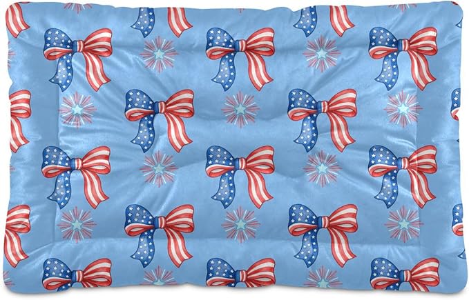 Dog Bed for Crate Washable Pet Sleep Pad, Bows Print Kennel Mat with Non-Slip Bottom, Soft Fluffy Supplies Pet for Dogs and Cats (24x18 inch)