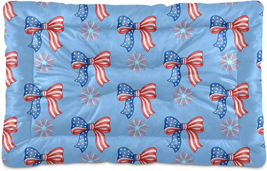 Dog Bed for Crate Washable Pet Sleep Pad, Bows Print Kennel Mat with Non-Slip Bottom, Soft Fluffy Supplies Pet for Dogs and Cats (24x18 inch)