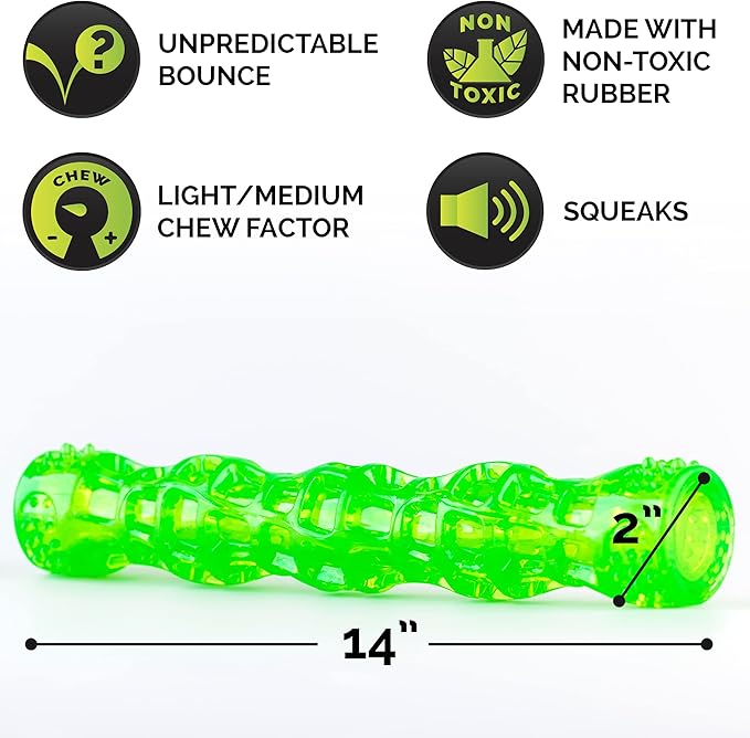 Hyper Pet Dura-Squeaks Stick Dog Toy, Large, Green