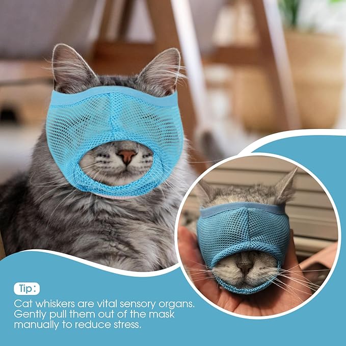 2 Pieces Soft Cat Muzzles for Grooming, Brearhable Mesh Cat Muzzle Anti Biting Chewing Anti Bite, Anti Meow, Nail Trimming & Bathing - Adjustable Pet Grooming Muzzle