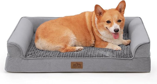 Orthopedic Large Dog Beds, Bolster Pet Couch with Waterproof Lining, Egg Crate Foam Sofa for Pets Up to 65 lbs, U-Shaped, 36x27x7.5 inch, Grey