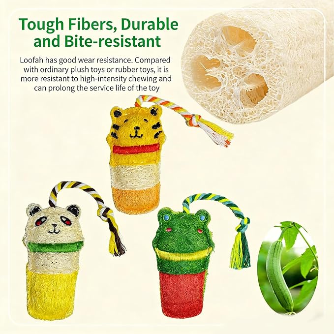 Cute Animal Shaped Natural Loofah Cat Chew Toys, Bite Resistant Teething Toys with Catnip & Silvervine for Kittens, Dental Care Pet Supplies for Cats & Small Dogs