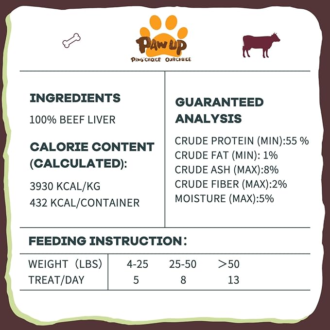 PAWUP Freeze-Dried Beef Liver Dog Treats, Single Ingredient, High Protein, All Natural, Bite-Sized Dog Treat Liver for Training Reward & Food Topper, 3.8 oz
