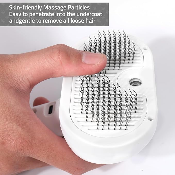 Bunny Ferret Steam Brush Release Button Self Cleaning Spray Comb for Long and Short Hair Cats Rechargeable Steaming Cat Grooming Brush Steamer to Remove Loose Hair (White)