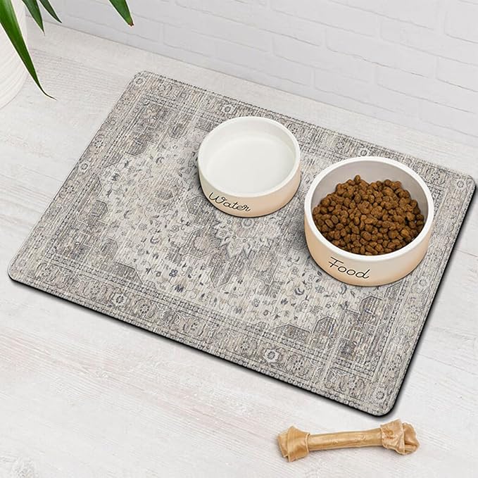 Dog Food Mat for Floors Waterproof Quick Dry Pet Placemat Cat Feeding Bowls Mats for Food and Water, Eco-Friendly Dog Accessories Diatomite Pets Supplies 17" X 30"