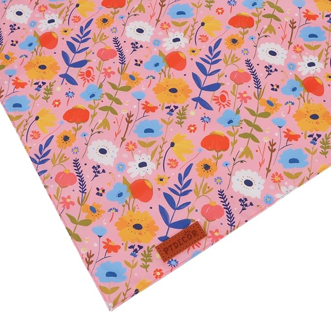 PTDECOR Spring Floral Dog Bandana, Pink Flower Pet Scarf, Premium Durable Fabric, Adjustable Cute Flower Bandanas for Small Dogs Pets (Small)