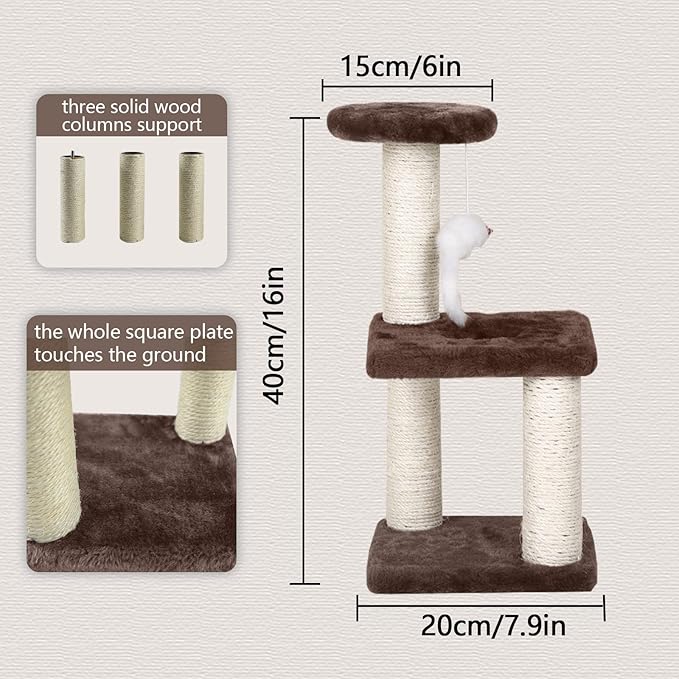 Small & Cozy Cat Tree - Sisal Scratching Post & Interactive Toys, Easy Assembly for Small Cats