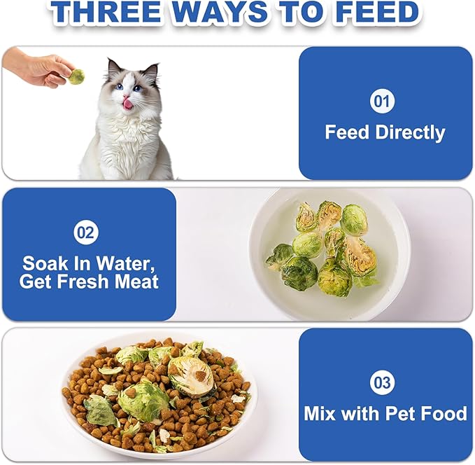 Freeze Dried Brussels Sprouts Treats for Dogs & Cats - Single Ingredient Crunchy Snacks, High Fiber Digestive Health, Hairball Control (3.8oz)