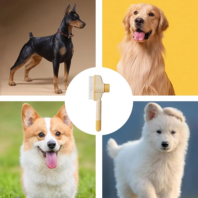 Pet Knotting Comb for Dogs, Cat Grooming Comb for Hair Knots, Puppy Grooming Combs, Pet Hair Remover Combs, Flea Cleaning Brush with Button Function