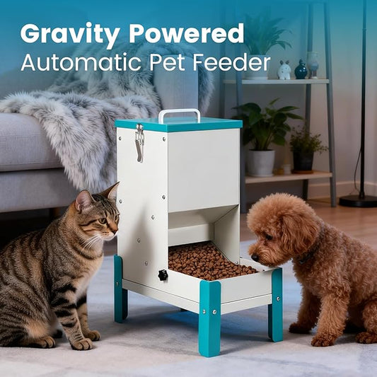 Automatic Cat Feeder, 10L Cat Food Dispenser Automatic Dog Feeder with Stand Gravity Cat Feeder Removable Feeding Tray Raised Pet Feeder for Dogs and Cats