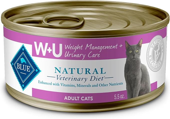 Blue Buffalo Natural Veterinary Diet W+U Weight Management + Urinary Care Wet Cat Food, Veterinarian's Prescription Required, Chicken, 5.5-oz. Cans (24 Count)