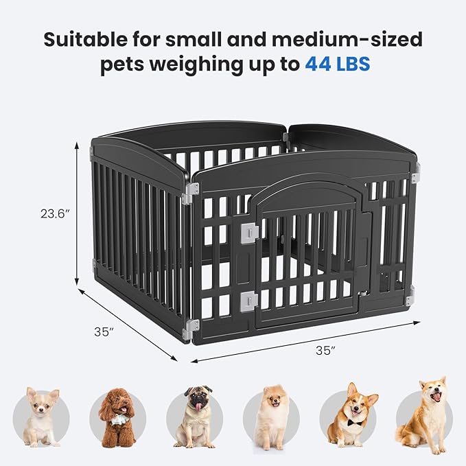 NEWBULIG Dog Playpen 4-Panel, 24IN Puppy Playpen, Stable Dog Play Pen Indoors/Outdoor with Secure Locking Door, Plastic Pet Fence for Small & Medium Dogs
