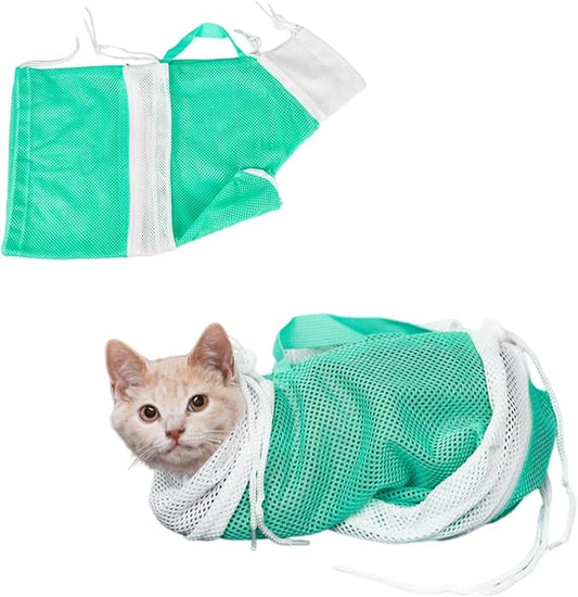 Cat Bathing Bag – Anti-Scratch Cat Washing Bag for Grooming, Nail Trimming – Mesh Cat Shower Bag with 4-Point Adjustable Restraint & Detachable Design