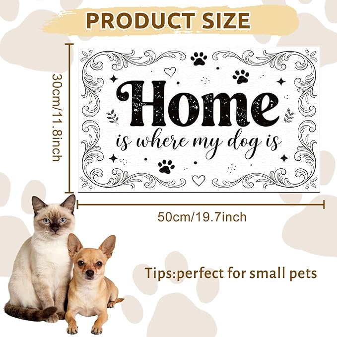 GLOBLELAND Home Prints Pet Food Mat for Floors 11.8×20 inch Home is Where My Dog is Dogs Food Mats Absorbent Dog Bowl Mat Quick Dry Dog Cat Pet Placemats Pets Supplies for Water Dispenser
