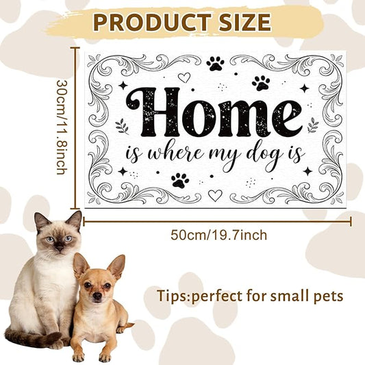 GLOBLELAND Home Prints Pet Food Mat for Floors 11.8×20 inch Home is Where My Dog is Dogs Food Mats Absorbent Dog Bowl Mat Quick Dry Dog Cat Pet Placemats Pets Supplies for Water Dispenser