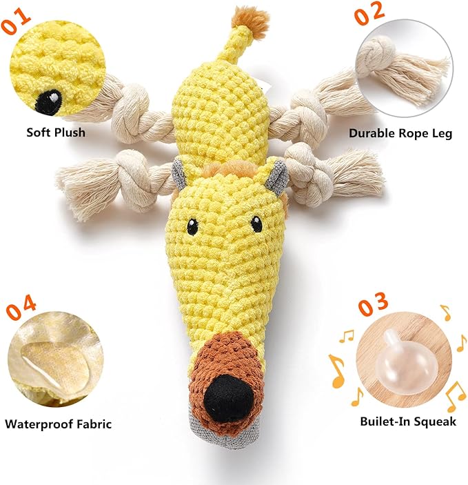Dog Toys, Dog Plush Toy for Large Breed, Cute Squeaky Dogs Toy with Crinkle Paper, Puppy Stuffed Animal Chew Toys for Small, Middle, Large Breed (Lion)