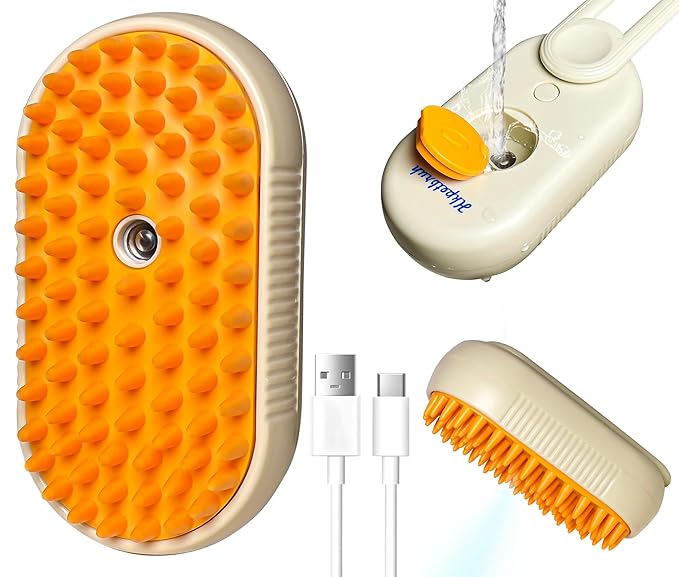 Steam Grooming Brush for Pets - Easy to Clean Tool for Hair Removal from Cats & Dogs With Steam Technology (O Coffee)