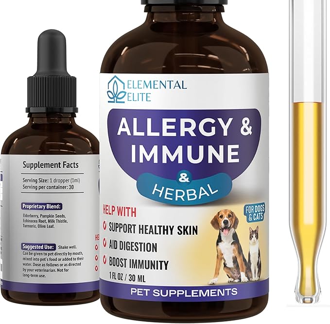 Allergy Relief Drops for Dogs & Cats, Natural Anti-Itch Support Supplement, Soothes Seasonal Allergies, Skin Irritation & Boosts Pet Wellness, Gentle Herbal Formula for All Breeds & Ages