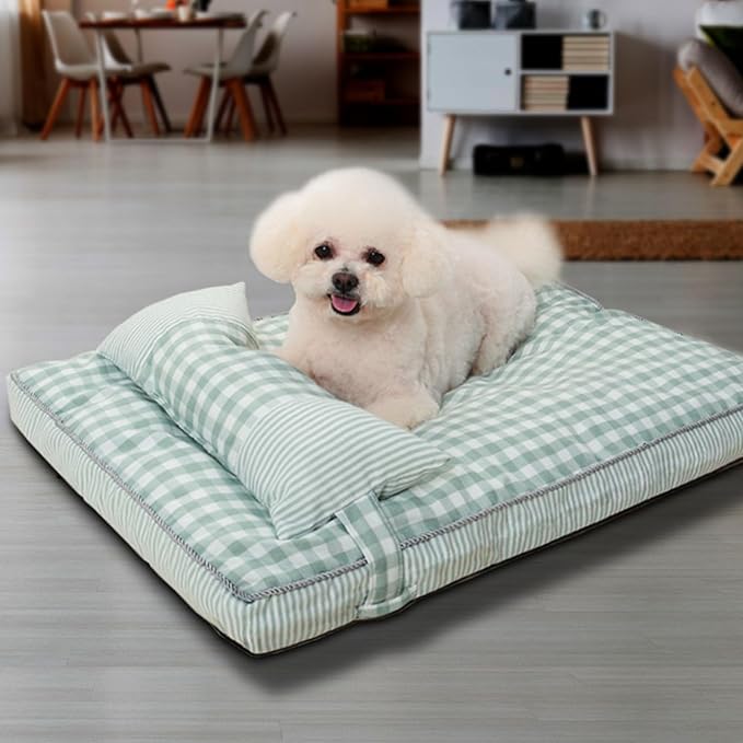 Dog Sofa Bed, Removable Washable Cover, 4 Season Universal, Soft Plush Plaid Cat Bed, Comfortable Pet Supplies (M)
