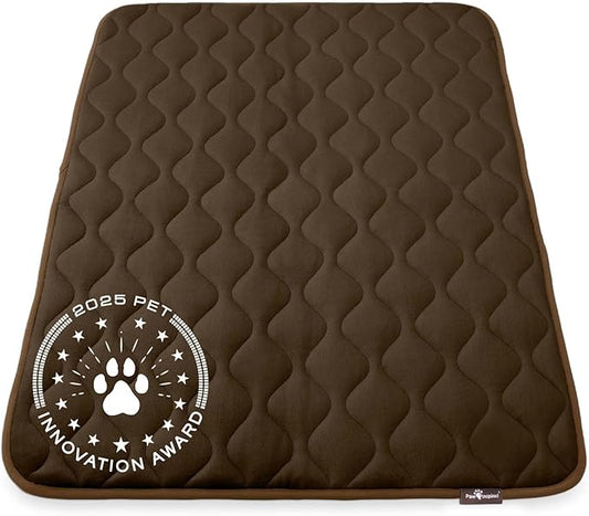 Paw Inspired Washable Padded Crate Mats for Dogs | 47” x 29” Pad, Fits 48-inch Kennels | Leakproof, Waterproof Bottom, Plush Pet Beds (Dark Brown)