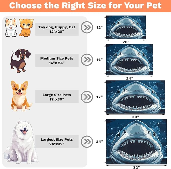 Cool Shark Dog Food Mat for Floors Absorbent Dog Bowl Mat for Food and Water Dispenser Quick Dry Cat Food Placemat Pet Supplies 17" x 30", Ocean Fish