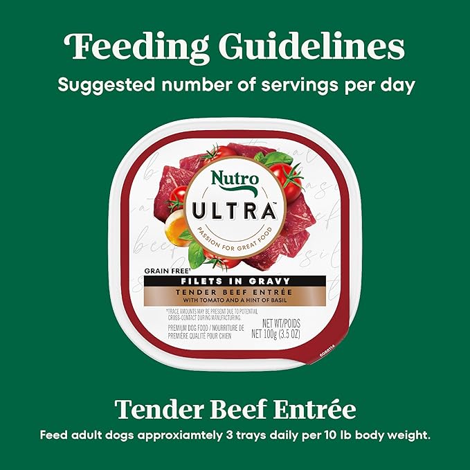 Nutro Ultra Wet Dog Food Grain Free Filets, Adult Dog Food Wet Recipe in Gravy Tender Beef Entree, 3.5 oz. Trays (24 Count, Pack of 1)