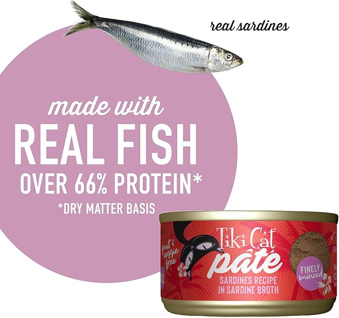 Tiki Cat Grill Pâté, Sardines, High-Protein and 100% Non-GMO Ingredients, Wet Finely Minced Cat Food for All Life Stages, 2.8 oz. Cans (Pack of 12)