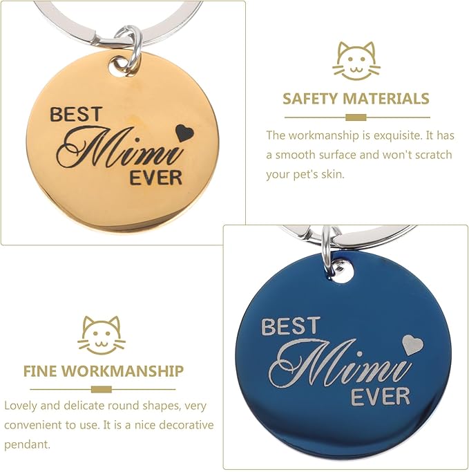 KALLORY 4pcs Stainless Steel Pet Id Dog Tag Keychain Set, Round Engraved Name Tags for Collar, Includes Silver, Dark Gray, Navy, and Yellow, Sturdy Pet Supplies for Cats and Dogs
