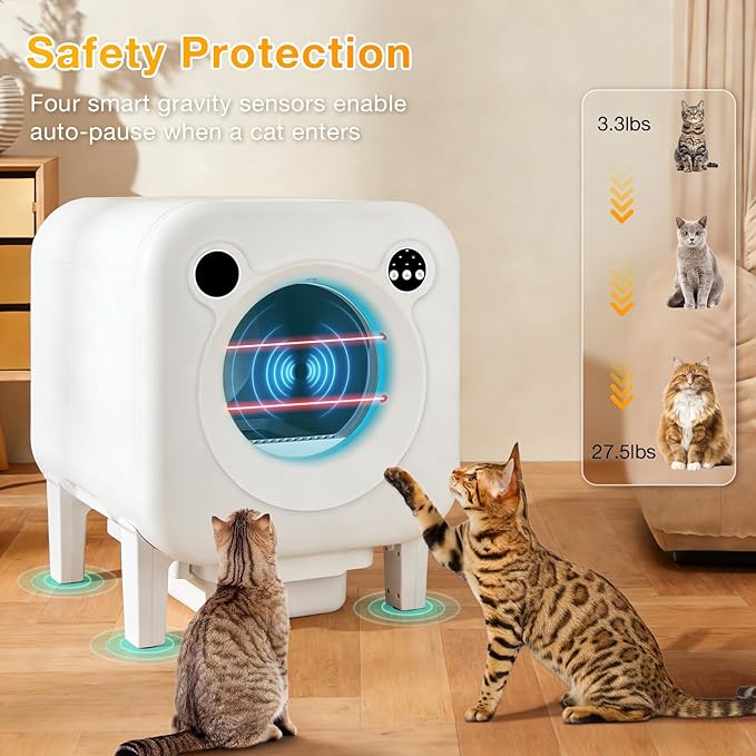 Automatic Litter Box, 4 in 1 Security-System Self Cleaning Litter Box Robot, 75L+12L Extra Large Space for Multiple Cats, APP Control, 1 Free Cat Litter-Mat, 3 Rolls Cats Waste Bag Liners