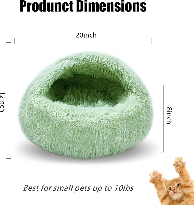 Cat Beds for Indoor Cats,Cat Cave for Puppy and Kitty,Calming Small Dog Bed for Small Dogs with Cover Cave,Cozy Warming Fluffy Washable Anti-Slip Pet Sleeping Bag(20 * 20inch,Green)