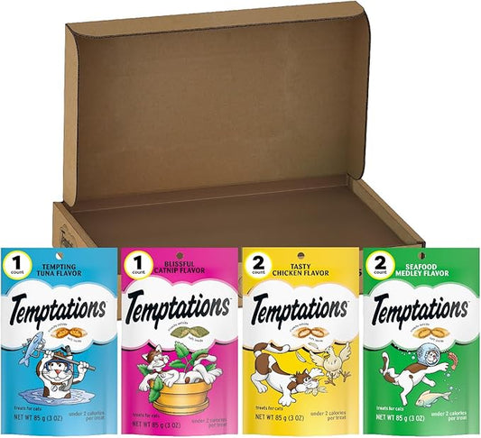 Temptations Cat Treats Classic Crunchy and Soft Feline Favorites Variety Pack, 3 oz. Pouches (Pack of 6)
