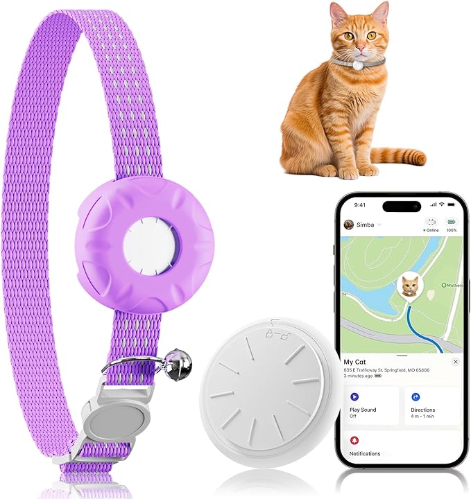 Cat Tracker, Lightweight Pet Tracker for Cats, Cat GPS Tracker Compatible with Apple Find My App(Only iOS), Real-Time Tracking, No Monthly Fee, Waterproof