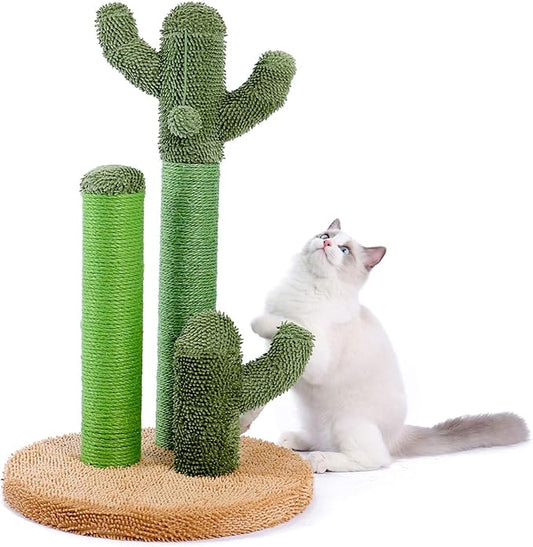 Cat Scratching Post Cactus Cat Scratching Board with 3 Scratching Poles and Interactive Hanging Ball for Small Cats