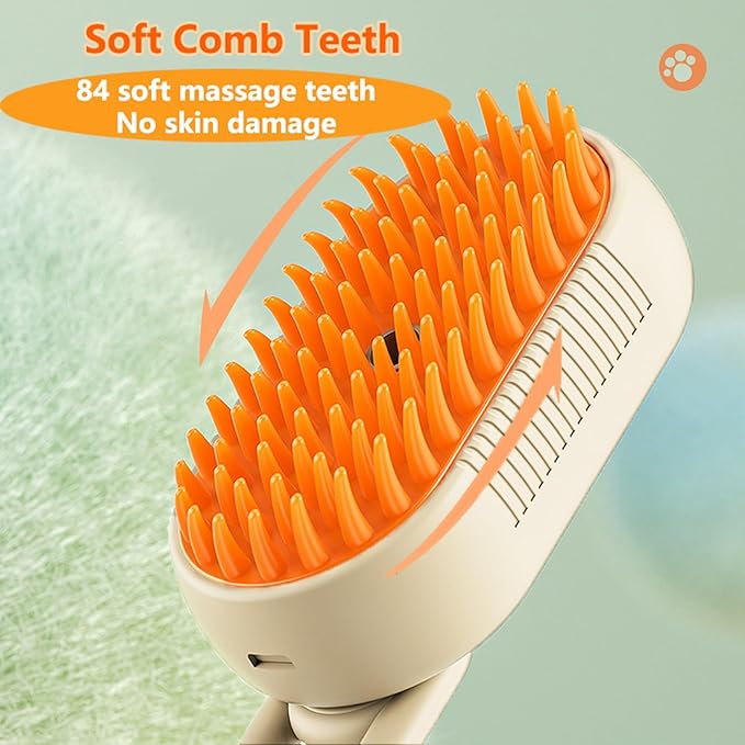 Rechargeable Steamy Brush for Shedding, Pet Grooming and Massage - Removes Tangles, Static, and Flying Hair from Long and Short Fur on Dogs and Cats (White)